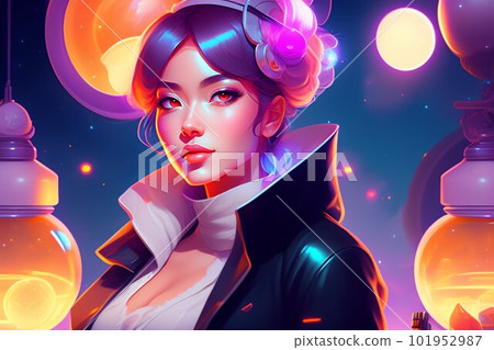 Women in the moonlit night, video games | Digital illustrations | Generative AI 101952987