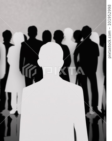 Male silhouette standing in front of the crowd dark 3D illustration vertical Male silhouette standing in front of the crowd dark 3D illustration vertical 101952998