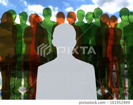 Male silhouette standing in front of the crowd Clear 3D illustration Horizontal 101952999