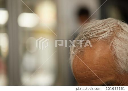 通勤列車上中年上班族白髮頭像特寫 101953161