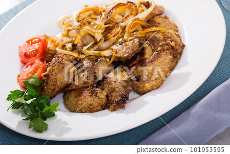 Fried rabbit liver with onion Fried rabbit liver with onion 101953595