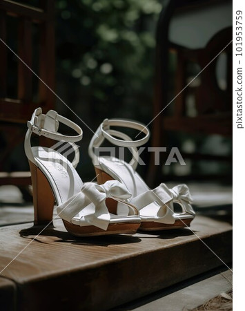 A pair of leather sandals with white ribbons 101953759