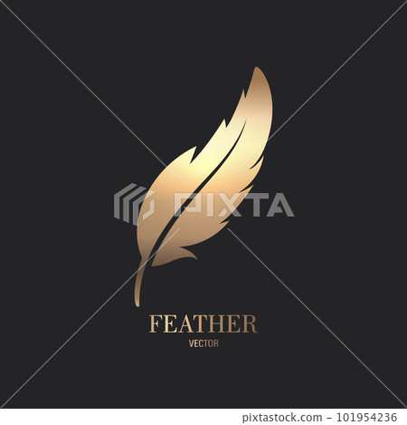 Vector Fluffy Golden Color Feather Logo Icon, Silhouette Feather Closeup Isolated. Design Template of Flamingo, Angel, Bird Feather. Lightness, Freedom Concept Vector Fluffy Golden Color Feather Logo Icon, Silhouette Feather Closeup Isolated. Design Template of Flamingo, Angel, Bird Feather. Lightness, Freedom Concept 101954236