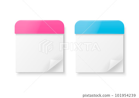 Vector 3d Realistic Paper Classic Simple Minimalistic Pink and Blue Calendar Icon Set Closeup Isolated on White Background. Folded Paper Corner. Design Template for Holiday Card, Banner, Wall Calendar 101954239