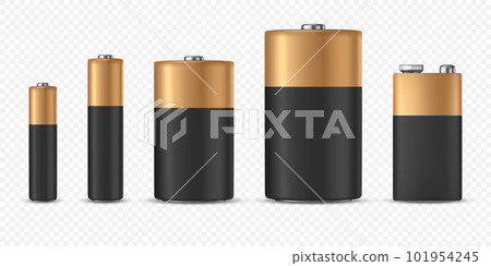 Vector 3d Realistic Black and Yellow Alkaline Battery Icon Set Closeup Isolated on White Background. Diffrent Size - AAA, AA, C, D, PP3. Design Template for Branding, Mockup. Vector Illustration Vector 3d Realistic Black and Yellow Alkaline Battery Icon Set Closeup Isolated on White Background. Diffrent Size - AAA, AA, C, D, PP3. Design Template for Branding, Mockup. Vector Illustration 101954245