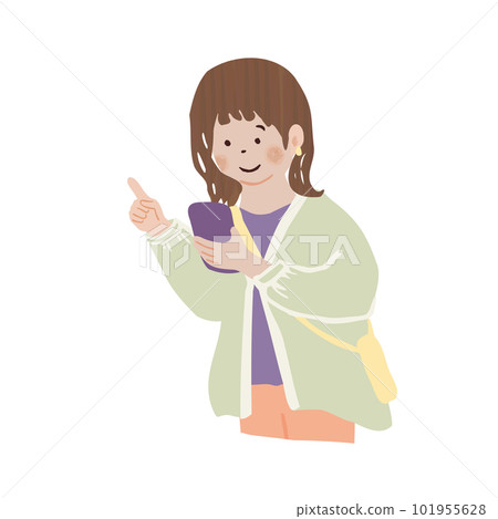 person holding a smartphone and pointing person holding a smartphone and pointing 101955628