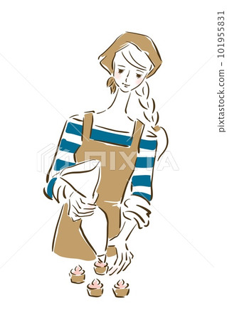 Parisienne girl fashionable illustration sweets cupcake 101955831