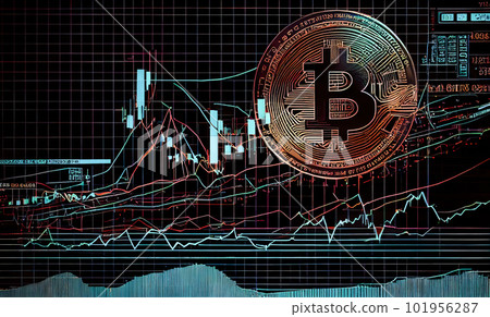 Bitcoin currency with charts and graphs. Generative AI, Generative, AI 101956287