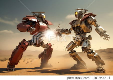 robot battle illustrations. Generative AI 101956401