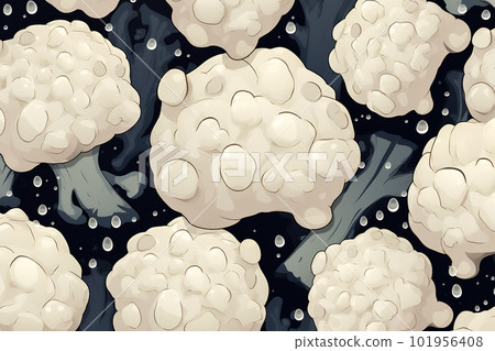 background cauliflower top view with water drops. Generative AI background cauliflower top view with water drops. Generative AI 101956408