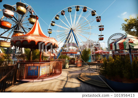 abandoned roller coaster amusement park. Generative AI 101956413