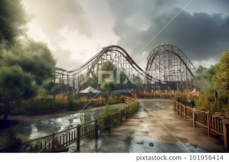 abandoned roller coaster amusement park. Generative AI 101956414