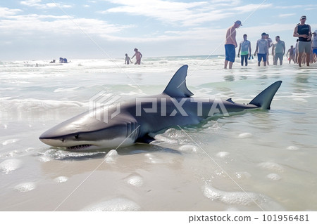 Great White Shark (Carcharodon carcharias) at the beach. Generative AI Great White Shark (Carcharodon carcharias) at the beach. Generative AI 101956481