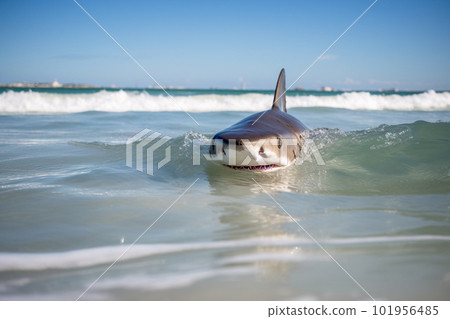Great White Shark (Carcharodon carcharias) at the beach. Generative AI Great White Shark (Carcharodon carcharias) at the beach. Generative AI 101956485