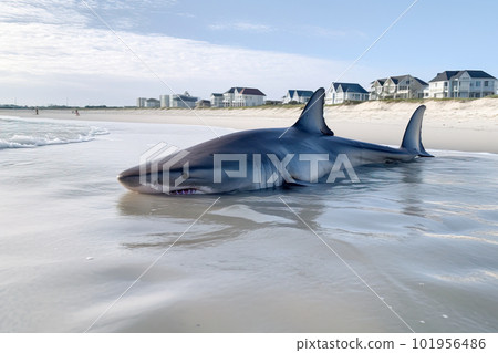 Great White Shark (Carcharodon carcharias) at the beach. Generative AI Great White Shark (Carcharodon carcharias) at the beach. Generative AI 101956486