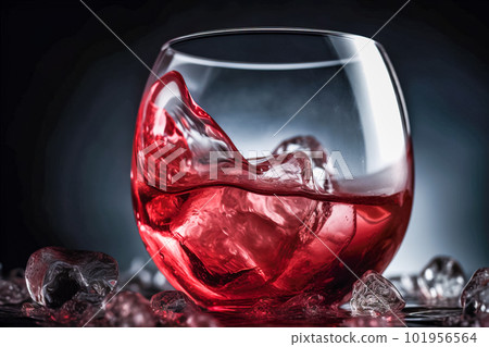 red wine in glass with ice cubes on black background, close up. Generative AI red wine in glass with ice cubes on black background, close up. Generative AI 101956564