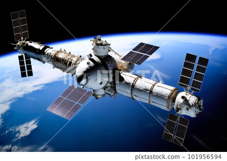 Space station in outer space. Generative AI 101956594