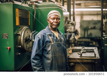 Portrait of a factory worker at the workplace at the machine. Generative AI Portrait of a factory worker at the workplace at the machine. Generative AI 101956651