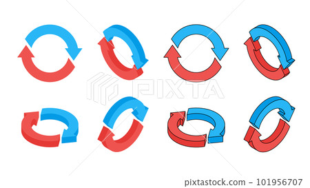 Isometric icon with blue and red arrows cycling in a circle 101956707