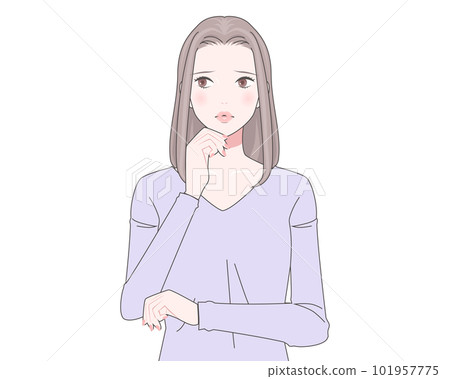 一個表情憂鬱的女人把手放在臉上的插圖 一個表情憂鬱的女人把手放在臉上的插圖 101957775