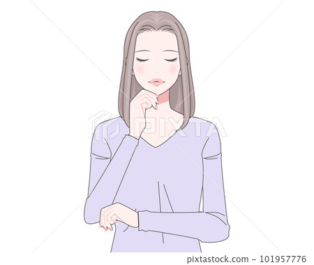 一個面帶微笑的女人把手放在臉上的插圖 一個面帶微笑的女人把手放在臉上的插圖 101957776