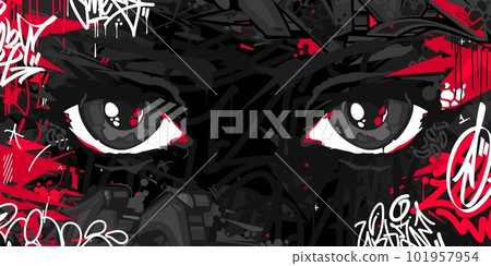 Abstract Urban Colorful Futuristic Street Art Graffiti Style Background With Big Eyes Vector Illustration Abstract Urban Colorful Futuristic Street Art Graffiti Style Background With Big Eyes Vector Illustration 101957954