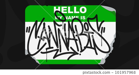 Abstract Graffiti Style Sticker Hello My Name Is With Some Street Art Lettering Vector Illustration Template 101957968