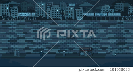 Dark Empty Night Brick Wall With Background Of The Cityscape Vector Illustration Template 101958033