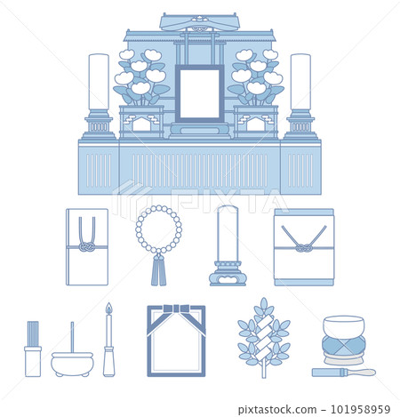 Buddhist scene item set / line drawing / light blue / simple Buddhist scene item set / line drawing / light blue / simple 101958959