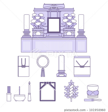 Buddhist scene item set / line drawing / purple / simple Buddhist scene item set / line drawing / purple / simple 101958960