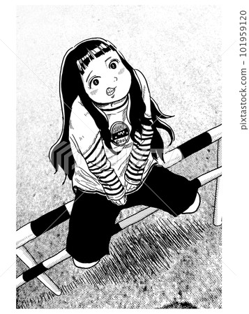 坐在柵欄上的女孩 101959120