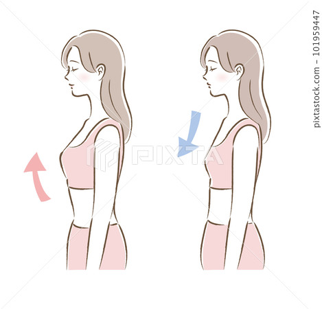 一個女人穿著半身胸罩和夜間胸罩的前後對比圖 一個女人穿著半身胸罩和夜間胸罩的前後對比圖 101959447