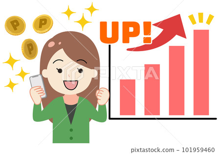 上升圖的插圖和一個快樂的女人指向上方 101959460