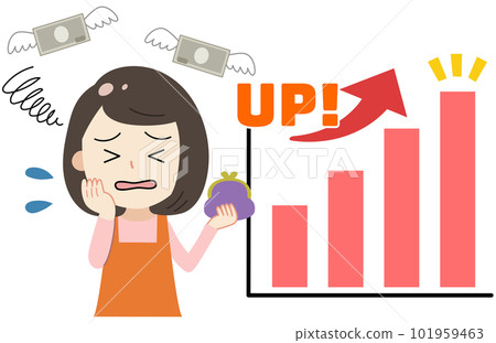 上升圖和陷入困境的家庭主婦的插圖 家庭預算 上升圖和陷入困境的家庭主婦的插圖 家庭預算 101959463