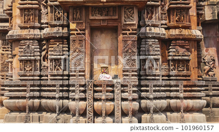 Carving on the West Side of Brahmeshwara Temple, Bhubaneshwar, Odisha, India. Carving on the West Side of Brahmeshwara Temple, Bhubaneshwar, Odisha, India. 101960157