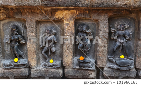 Statues of Maya / Bahurupa / Chandika, Tara,  Narmada, and Yamuna Yoginis, Chausath Yogini Temple, Hirapur, Bhubaneshwar, Odisha, India. 101960163