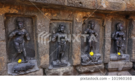 Statues of Kalaratri / Panchavarahi, Vadyarupa, Charchika and Marjari / Vetali, Chausath Yogini Temple, Hirapur, Bhubaneshwar, Odisha, India. Statues of Kalaratri / Panchavarahi, Vadyarupa, Charchika and Marjari / Vetali, Chausath Yogini Temple, Hirapur, Bhubaneshwar, Odisha, India. 101960168