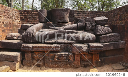 Half Broken statue  of Lord Buddha in the Monastery No.1 of Lalitgiri Buddhist Complex, Cuttack, Odisha, India. 101960246
