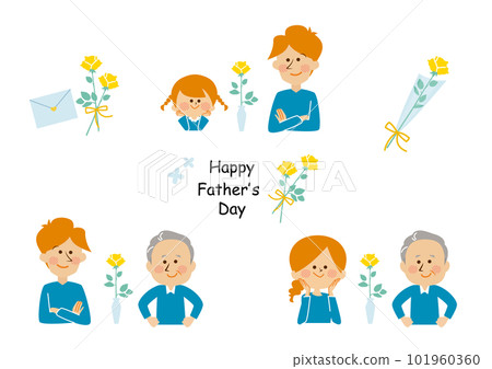 Father's Day Parent and child and yellow rose illustration material Father's Day Parent and child and yellow rose illustration material 101960360