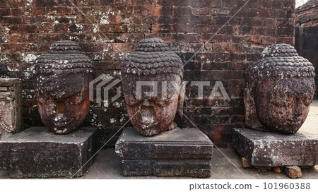 beautiful Colossal Buddha head, in Monastery 1 of Ratnagiri Buddhist Monastery, Odisha, India. 101960388