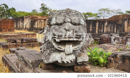 Statue of Lion in Front of Monastery No.2, Ratnagiri Buddhist Monastery, Odisha, India. 101960418