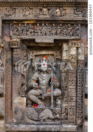 Carving Sculpture of Kartikeya on the Parshurameshwara Temple, Bhubaneshwar, Odisha, India. 101960447