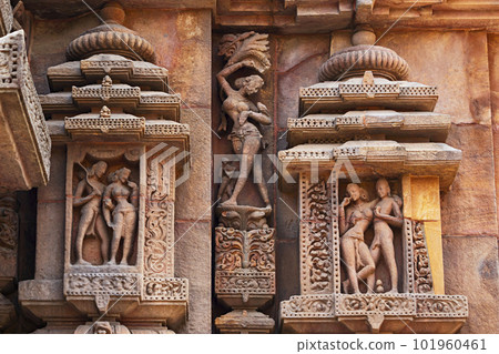 Erotic Sculptures Carving on the Mukteshwara Temple, Bhubaneshwar, Odisha, India. 101960461