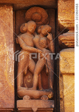 Sculpture of Human Couple on the Mukteshwara Temple, Bhubaneshwar, Odisha, India. Sculpture of Human Couple on the Mukteshwara Temple, Bhubaneshwar, Odisha, India. 101960468