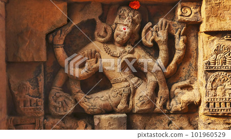 Brocken Sculpture of Hindu God on the Parshurameshwara Temple, Bhubaneshwar, Odisha, India. Brocken Sculpture of Hindu God on the Parshurameshwara Temple, Bhubaneshwar, Odisha, India. 101960529