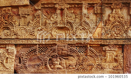 Carving Details on the Parshurameshwara Temple, Bhubaneshwar, Odisha, India. Carving Details on the Parshurameshwara Temple, Bhubaneshwar, Odisha, India. 101960535