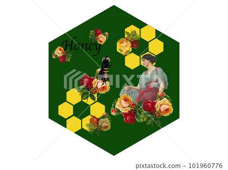 具有六角形蜂蜜圖像的複古包裝設計 101960776