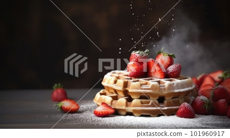 Waffles with strawberries. Illustration AI Generative Waffles with strawberries. Illustration AI Generative 101960917