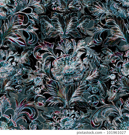 Baroque traditional flower pattern. Trendy color texture, royal fabric decor illustrations 101961027