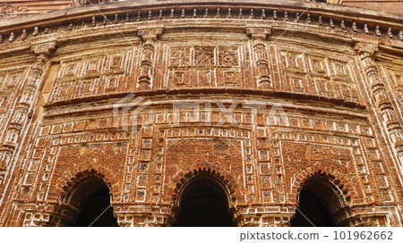 Carvings of Mahabharata and Shri Krishna Leela on the Sham Rai Temple, Bishnupur, West Bengal, India. Carvings of Mahabharata and Shri Krishna Leela on the Sham Rai Temple, Bishnupur, West Bengal, India. 101962662